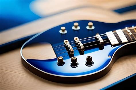 Premium Photo | A blue and white electric guitar with a blue body.