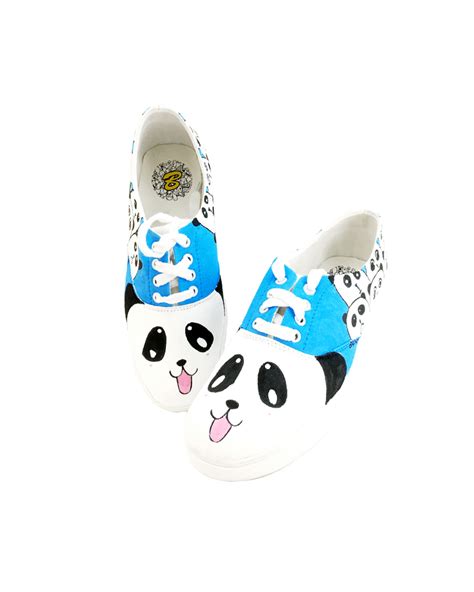 Buy Men S Blue Hand Painted Panda Sneakers Online In India At Bewakoof