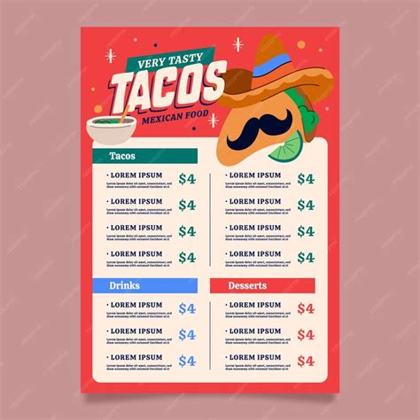 Diseño De Menú De Taquería De Diseño Plano Vector Gratis