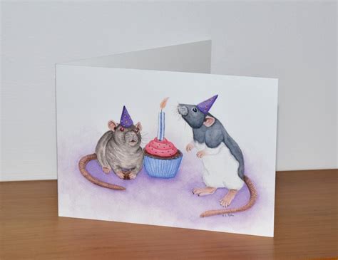 Rat Birthday Card Two Rats Enjoying A Birthday Cake And Etsy