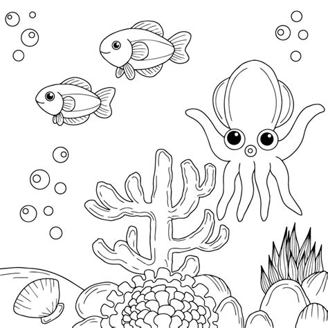 Design Vector Fish Under Sea Coloring Page For Kid 8822681 Vector Art