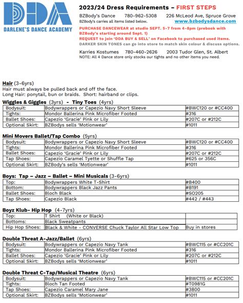 Dress Code – First Steps 2023-2024 v4 updated p1 | Darlene's Dance