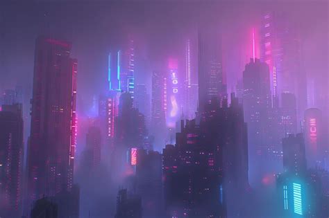 Premium Photo Futuristic Cyberpunk Cityscape With Neon Lights Shining