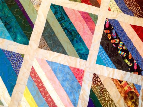 String Pieced Block Quilt, Diagonal Strips, Lap 54x45 In., Multicolor ...