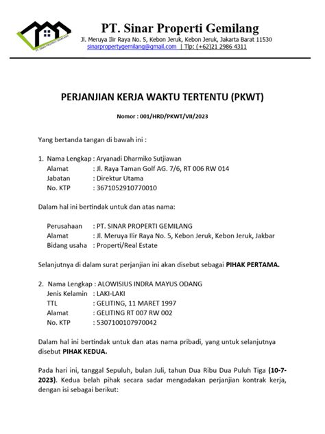 contoh surat pkwt