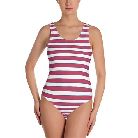 Onepiece Swimsuit, Striped Swimming Costume, Red Blue White Swimmers