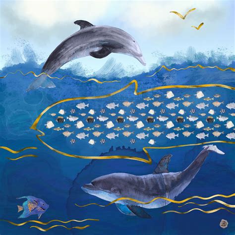 Surreal Nautical Art - Dolphins Hunting Fish - Andreea Dumez Artist