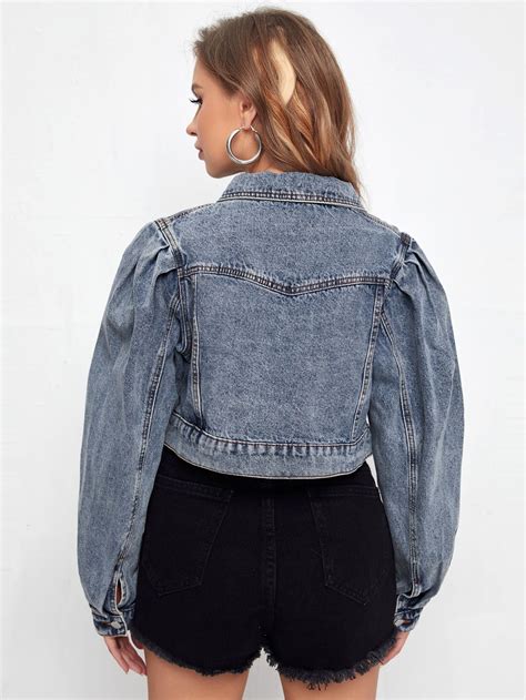 Button Front Bishop Sleeve Denim Jacket