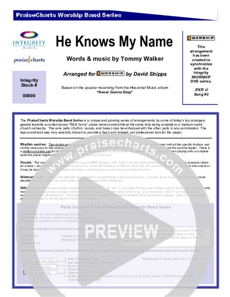 He Knows My Name Orchestration Tommy Walker Praisecharts