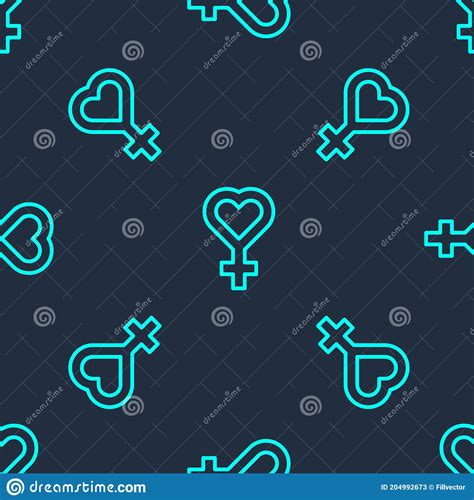 Green Line Female Gender Symbol Icon Isolated Seamless Pattern On Blue