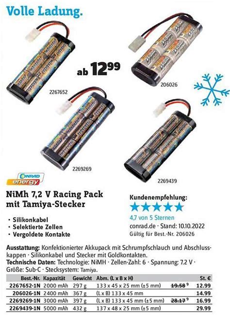 Conrad Energy Nimh 7 2 V Racing Pack Mit Tamiya Stecker Angebot Bei Conrad