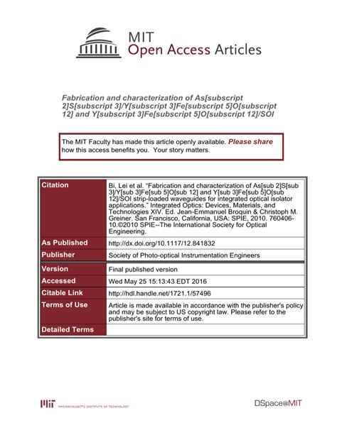 Fabrication And Characterization Of As Subscript 2 S Subscript 3 Y