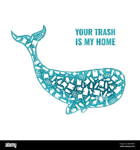 Stop Ocean Plastic Pollution Concept Illustration Whale Ocean Mammal