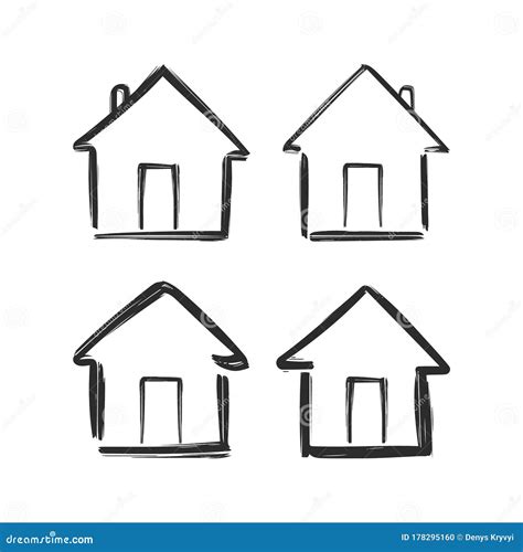 Vector Illustration Set Of Hand Drawn House Icons Sketch Design Stock