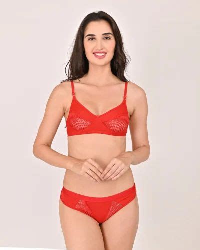 Women Full Coverage Non Padded Hosery Cotton Blend Set Royal Red Lingerie Set At 80 Piece