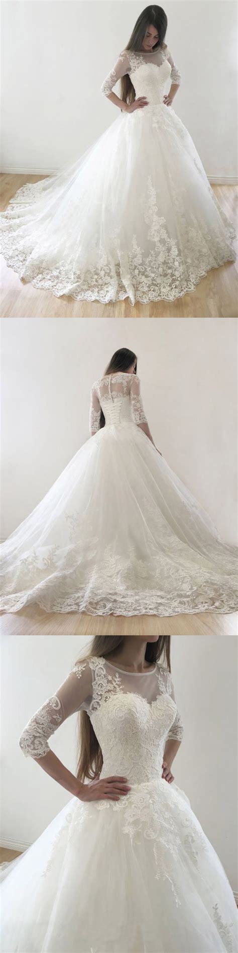 Ball Gown Wedding Dresses Scoop Sweep Train Lace Tulle Chic Bridal Gow Anna Promdress