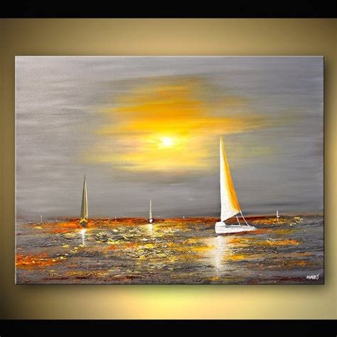 Abstract Seascape Painting Sail Boat Art Huge by OsnatFineArt