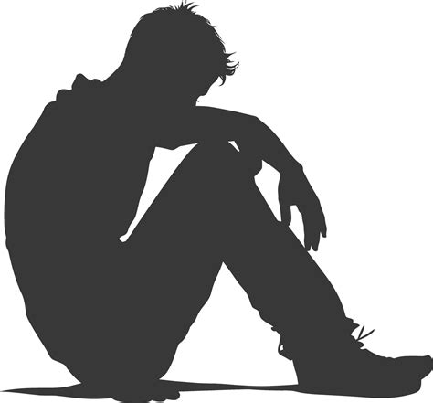 Silhouette sad man sitting alone depressed sitting black color only ...