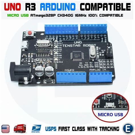 Uno R3 Atmega328p Ch340g Micro Usb Board Arduino Compatible Black Rev