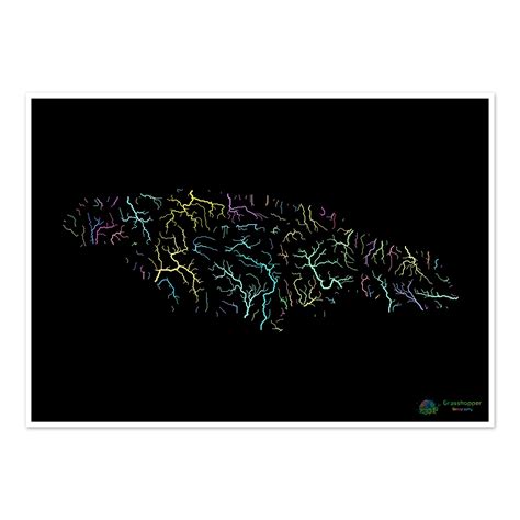 Jamaica - River basin map, pastel on black - Fine Art Print ...