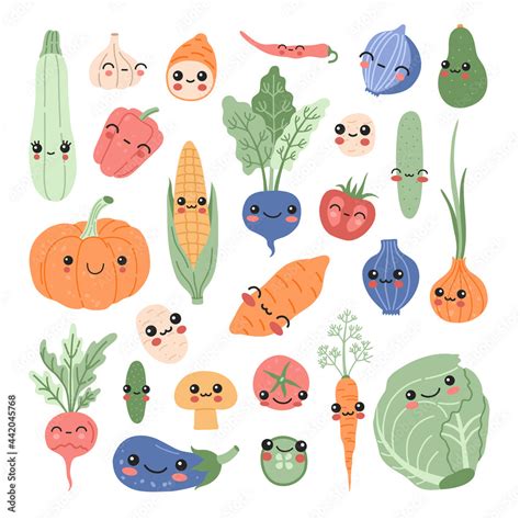 Kawaii baby vegetables set, funny cartoon vitamin plant sticker ...