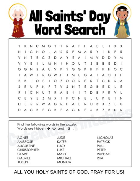 All Saints Day Word Search Printable Pdf Etsy