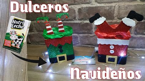 DULCEROS NAVIDEÑOS RECICLANDO UNA CAJA DE LECHE DULCERO DE SANTA