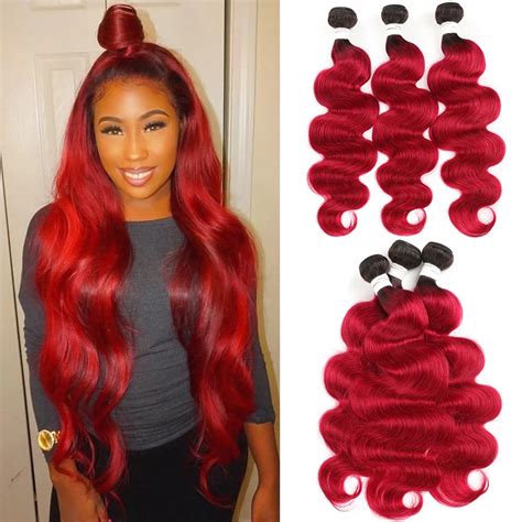 Tissage En Lot Body Wave Brésilien Naturel Remy Rouge Bordeaux Ombré