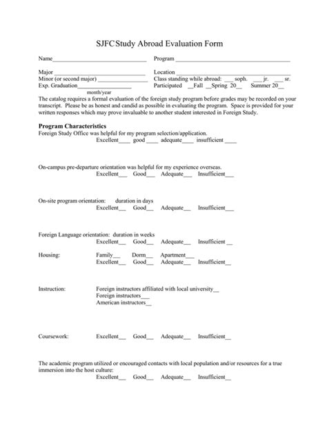 Sjfc Study Abroad Evaluation Form