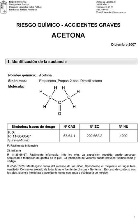 RIESGO QUÍMICO ACCIDENTES GRAVES ACETONA Propanona Propan 2 ona