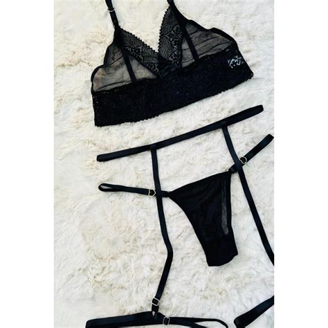 Kit Conjunto Lingerie Sexy Tule Transparente Fio Dental Mais Cinta Liga Regul Vel Shopee Brasil