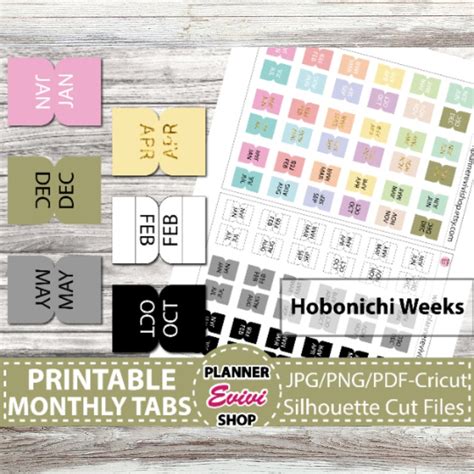 Planner Tabs Printable Stickers Hobonichi Tabs Tab Dividers Monthly