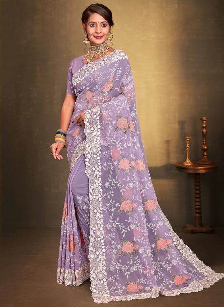 Buy Festival Wear Lavender Resham Work Georgette Saree Online From