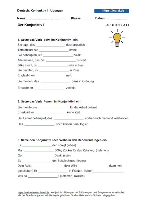 Konjunktiv I Und Konjunktiv Ii Arbeitsbl Tter