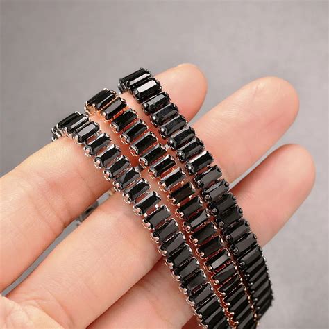 Black Crystal Tennis Bracelets For Women Men Luxury Iced Out Cubic