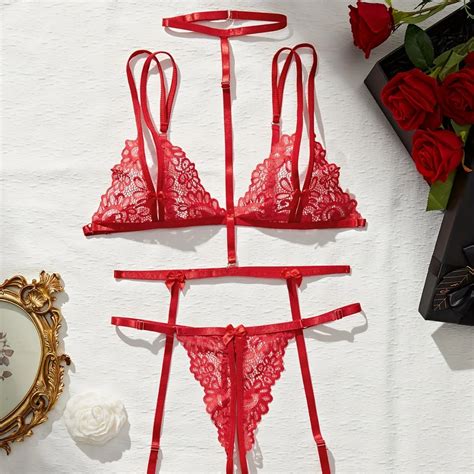 Sexy Lingerie Women S European American And Foreign Trade Bundled Three Point Neck Hanging Leg