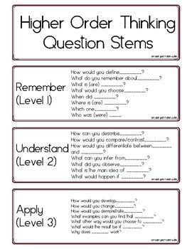 Higher Order Thinking Question Stems By MAP Educational Consulting