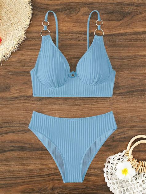 Shein Swim Ensemble De Maillot De Bain Deux Pi Ces De Couleur Unie