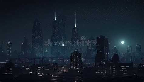 City Skyline at Night Digital Art Illustration, Generative AI Stock ...