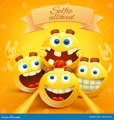 Yellow Smiley Emoji Faces Characters Making Selfie Stock Illustration