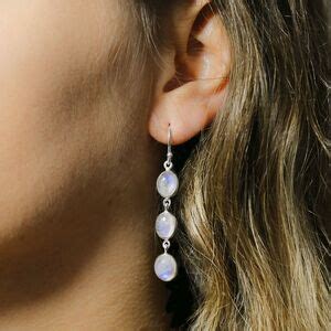 Sterling Silver Triple Moonstone Dangly Oval Earrings By Martha Jackson