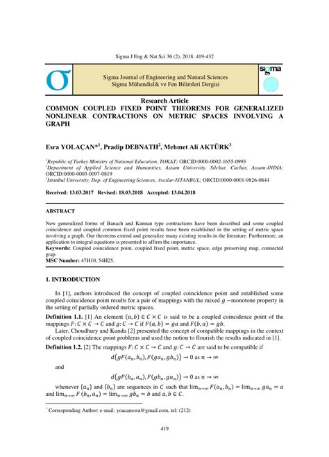 Pdf Common Coupled Fixed Point Theorems For Generalized Nonlinear