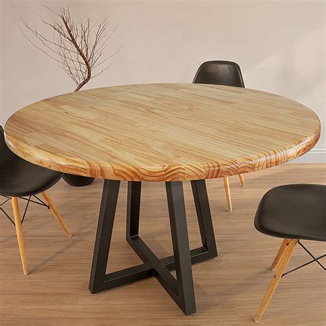 Mesa Redonda Madeira Maciça e Aço para Sala de Jantar Industrial Rustic