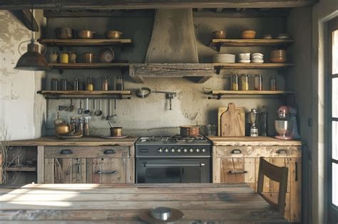 Premium Photo Rustic Farmhouse Kitchen With Open Shelving Octane