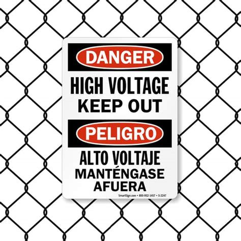 Bilingual Danger And Peligro High Voltage Keep Out Osha Sign Safety Signs