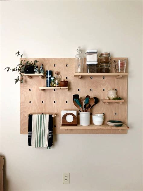 Modern Wood Pegboard Shelf Large Rectangle 36 X Etsy Wooden Wall