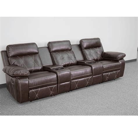 Reel Comfort Series 3 Seat Reclining Brown Leathersoft Theater Seating