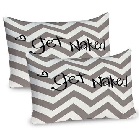 Ambesonne Saying Pillow Sham 2 Pack Get Naked Heart Zig Zag Taupe Cream