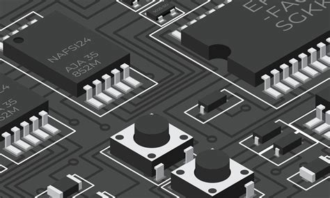 Isometric electronic board. Isometric printed circuit board with electronic components ...