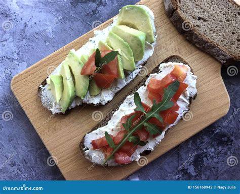 Healthy Snacks. Farmhouse Quarkbread with Herb Quark. Stock Photo ...